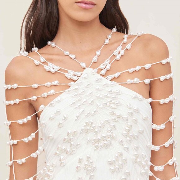 Cult Gaia Cecilia Dress Size Large Off White Pearl Knit Gown - Picture 5 of 9